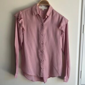 ANTHROPOLOGIE Cloth & Stone Pink Frayed Ruffle Shoulder Button Down Size XS